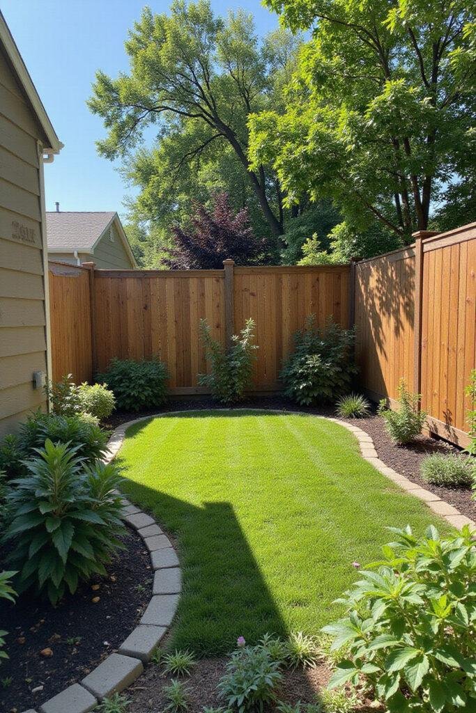 DIY outdoor privacy fence with wooden pallets and lush plants in a sunny backyard