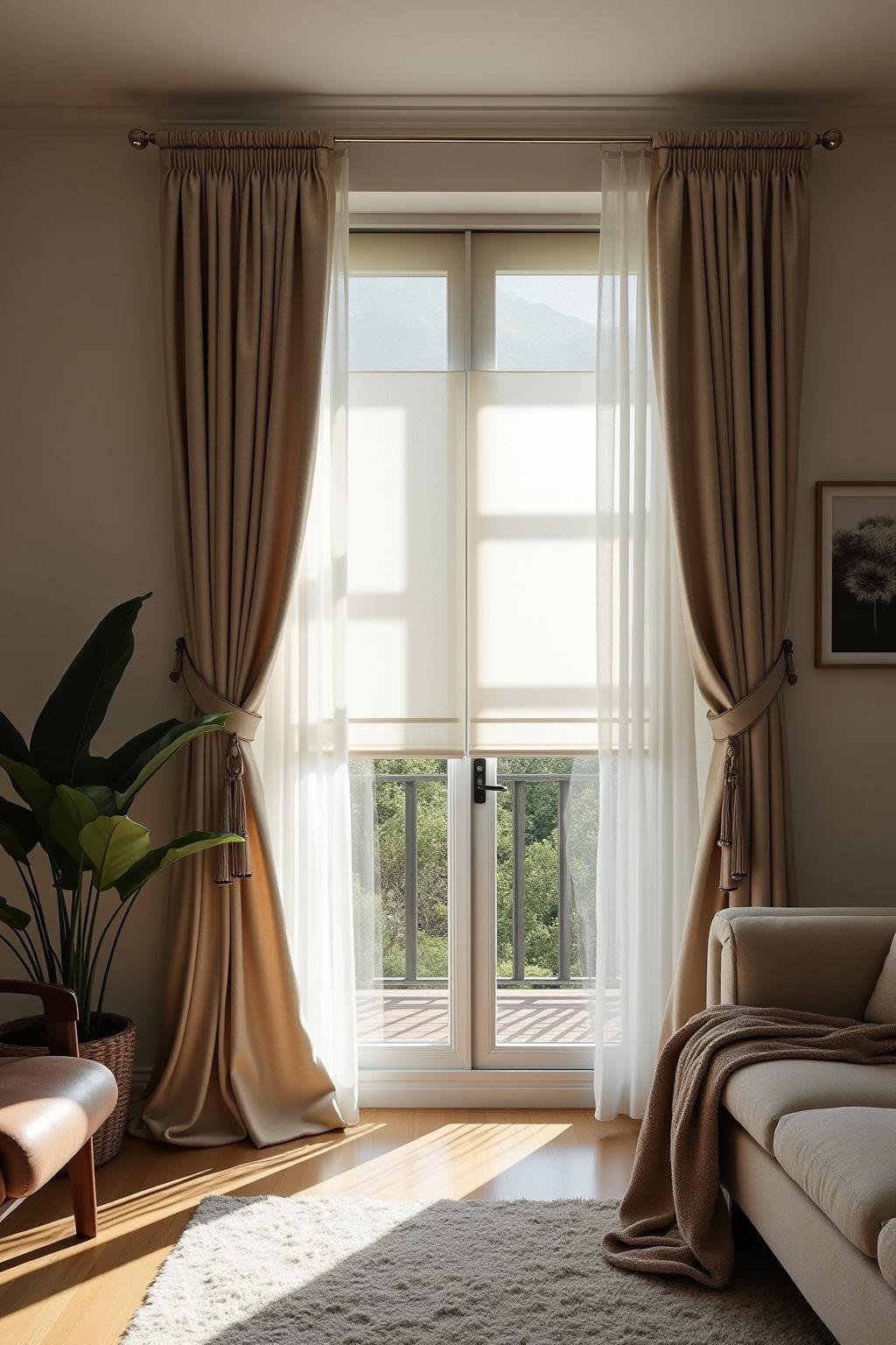 Elegant living room with stylish window blinds providing privacy and natural light