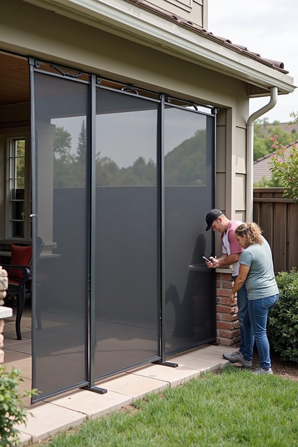 Person setting up an affordable outdoor privacy screen for backyard privacy