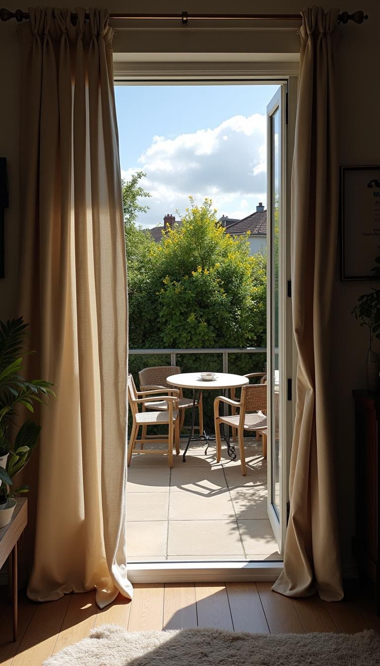 Individual hanging outdoor curtains around a patio for a cost-effective privacy solution