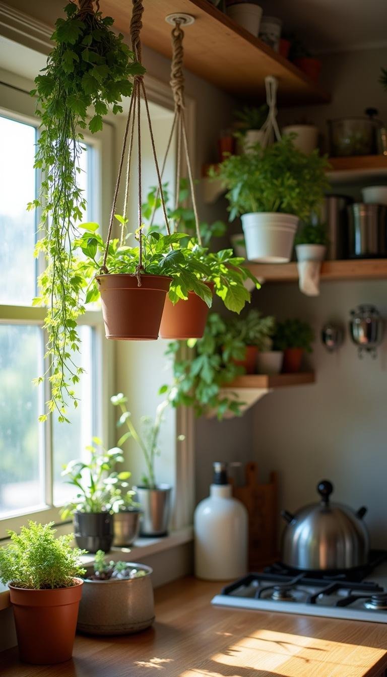 Jardinières de balcon avec des herbes fraîches comme le basilic et la sauge