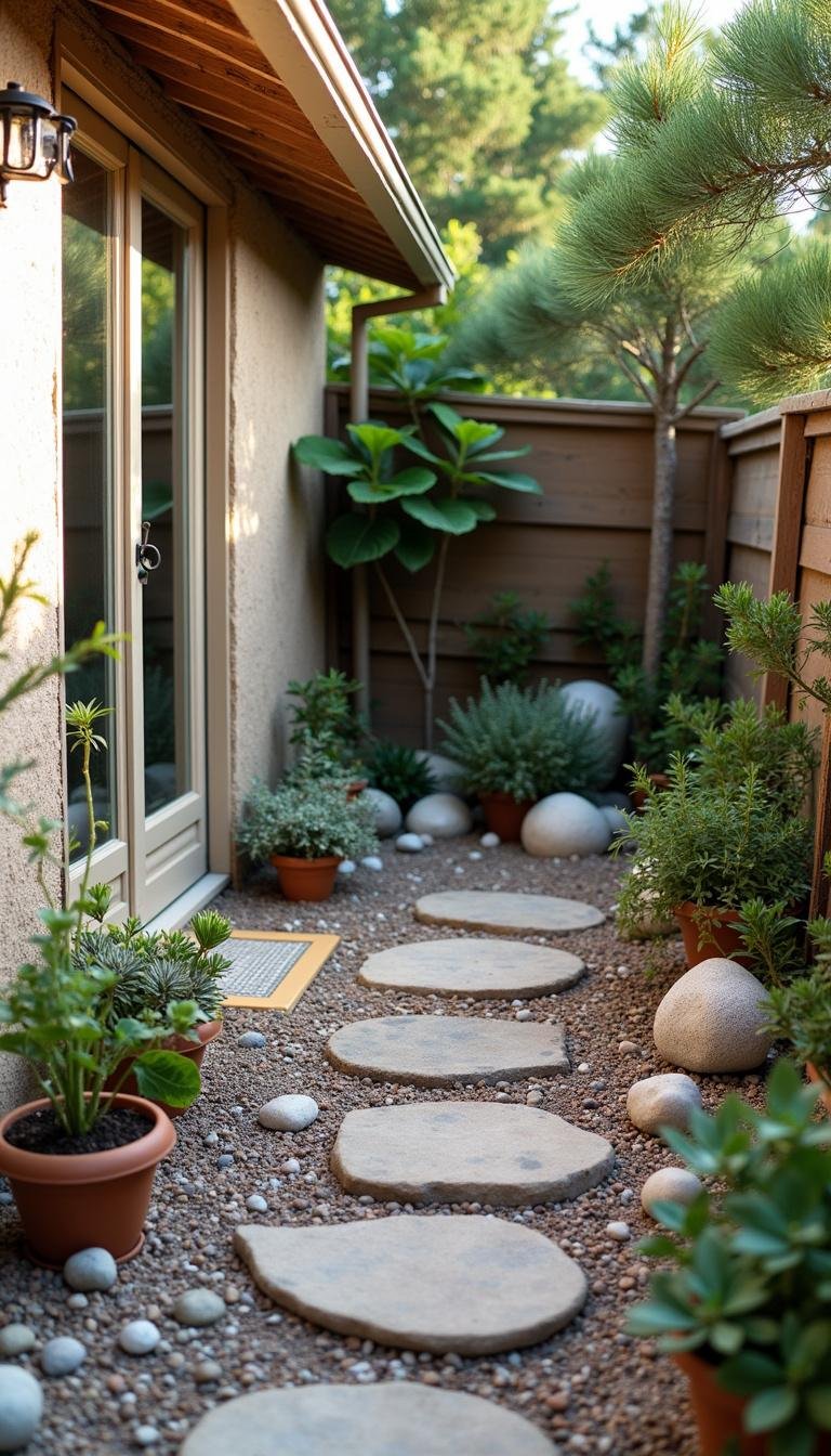 Cozy boho backyard with succulent rock garden and bohemian decorative accents