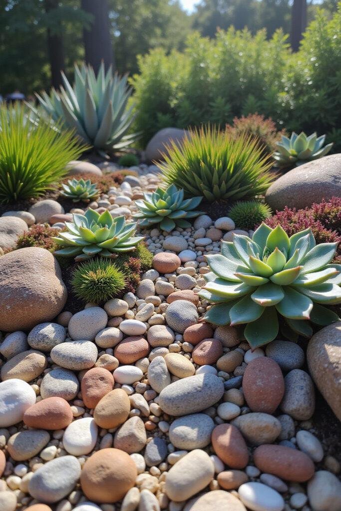 Instagram-worthy succulent rock garden featuring diverse succulents and decorative rocks