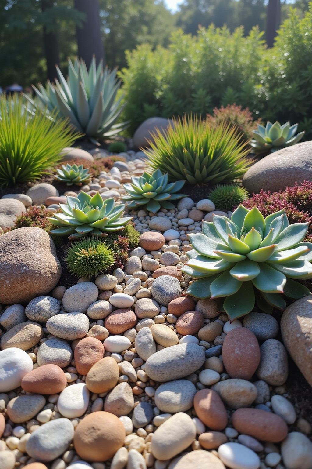 Instagram-worthy succulent rock garden featuring diverse succulents and decorative rocks