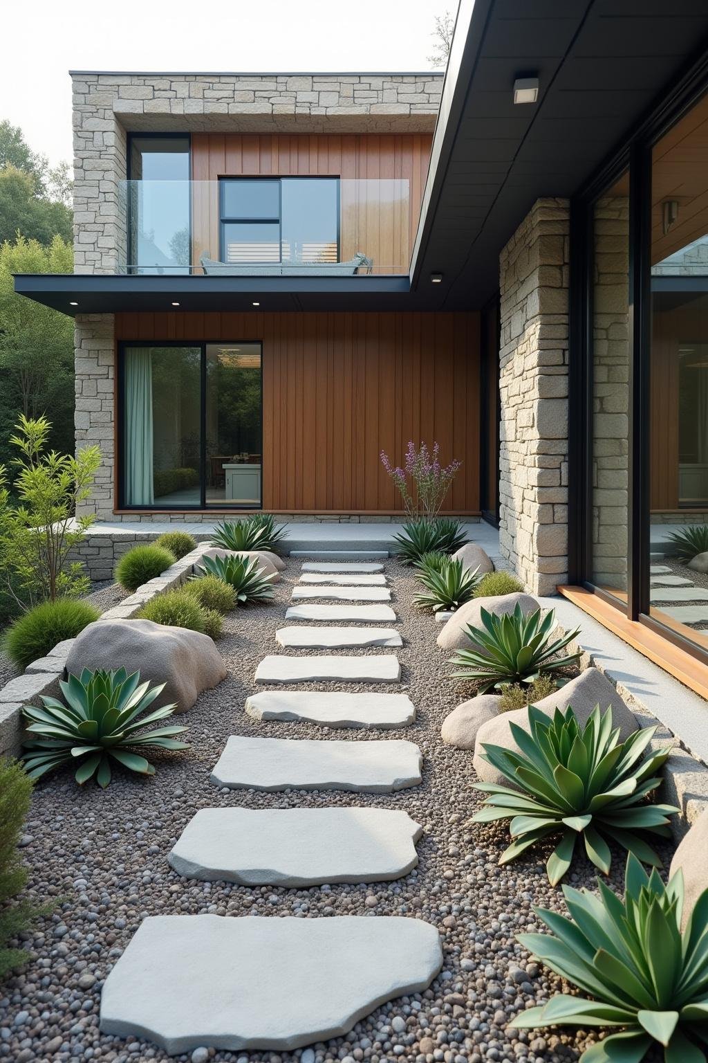 Contemporary succulent rock garden showcasing stylish arrangements of rocks and succulents outdoors