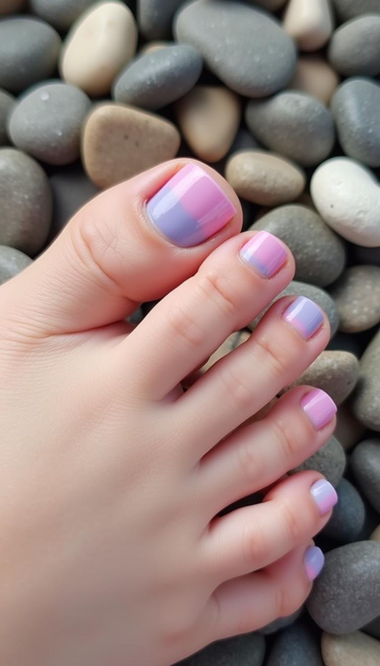 Trend summer toenail ideas with gradient effects on a relaxing beach setting