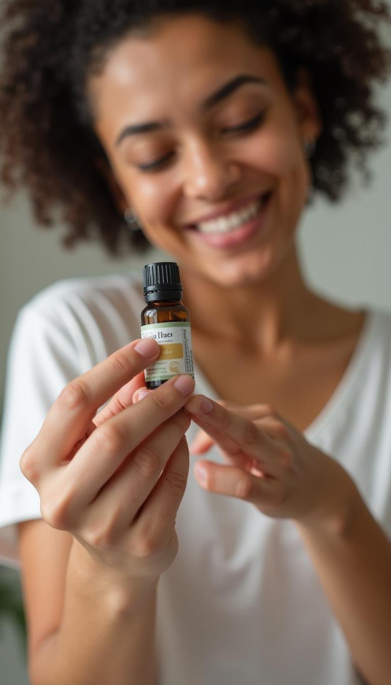 Person applying allergy relief essential oil roller on wrist for soothing relief