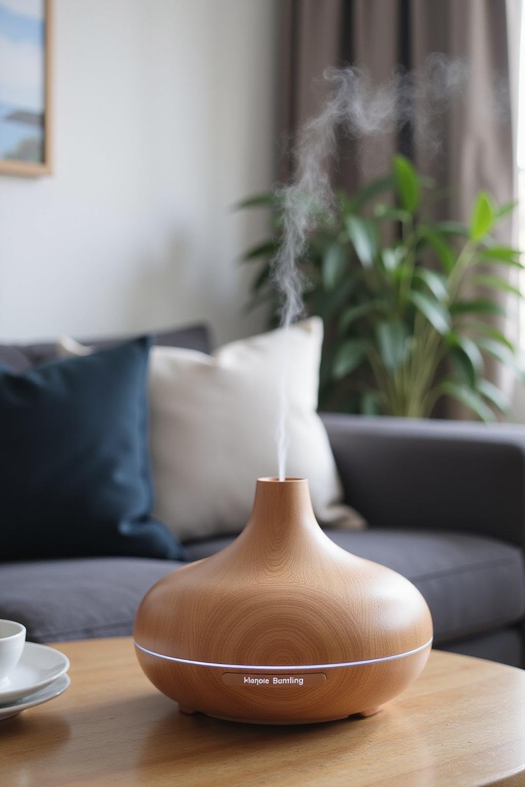 Diffuser with lavender and peppermint essential oils creating a calming environment for focus