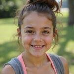 Teen girl with a messy bun hairstyle enjoying summer outdoors