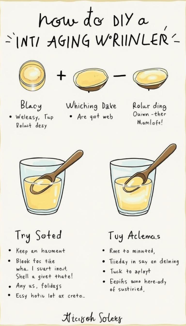 Illustration of steps to make DIY anti-aging wrinkle roller with ingredients and tools