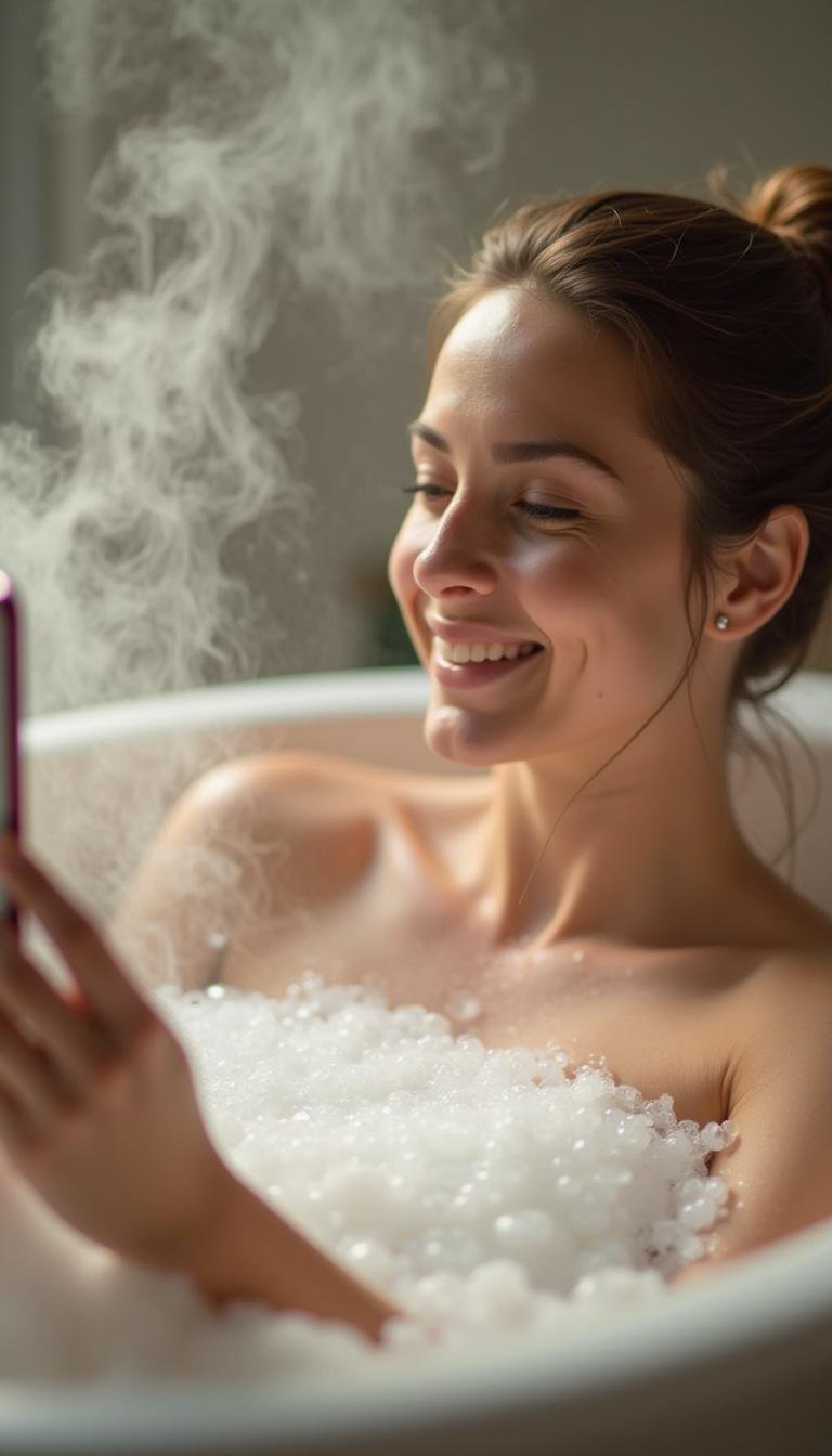 Person relaxing in a bathtub infused with DIY bath oil for a soothing and aromatic experience