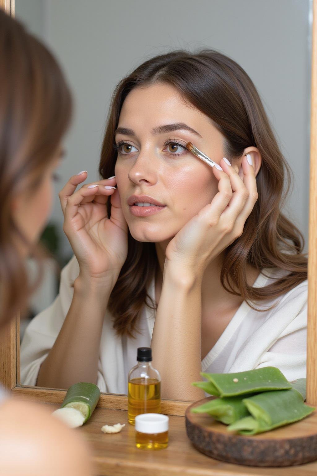 Woman applying DIY eyelash serum with natural ingredients for longer, thicker lashes