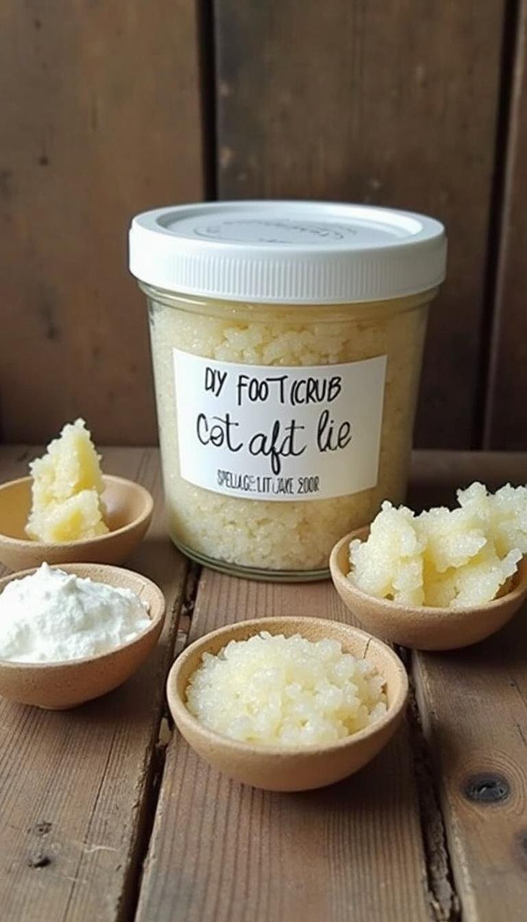 Finished homemade foot scrub in small bowls ready for use on dry feet