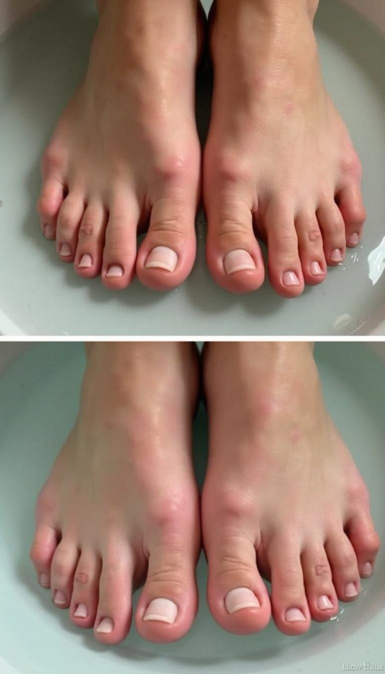 Comparison of rough, dry feet and smooth, moisturized feet following a DIY foot soak