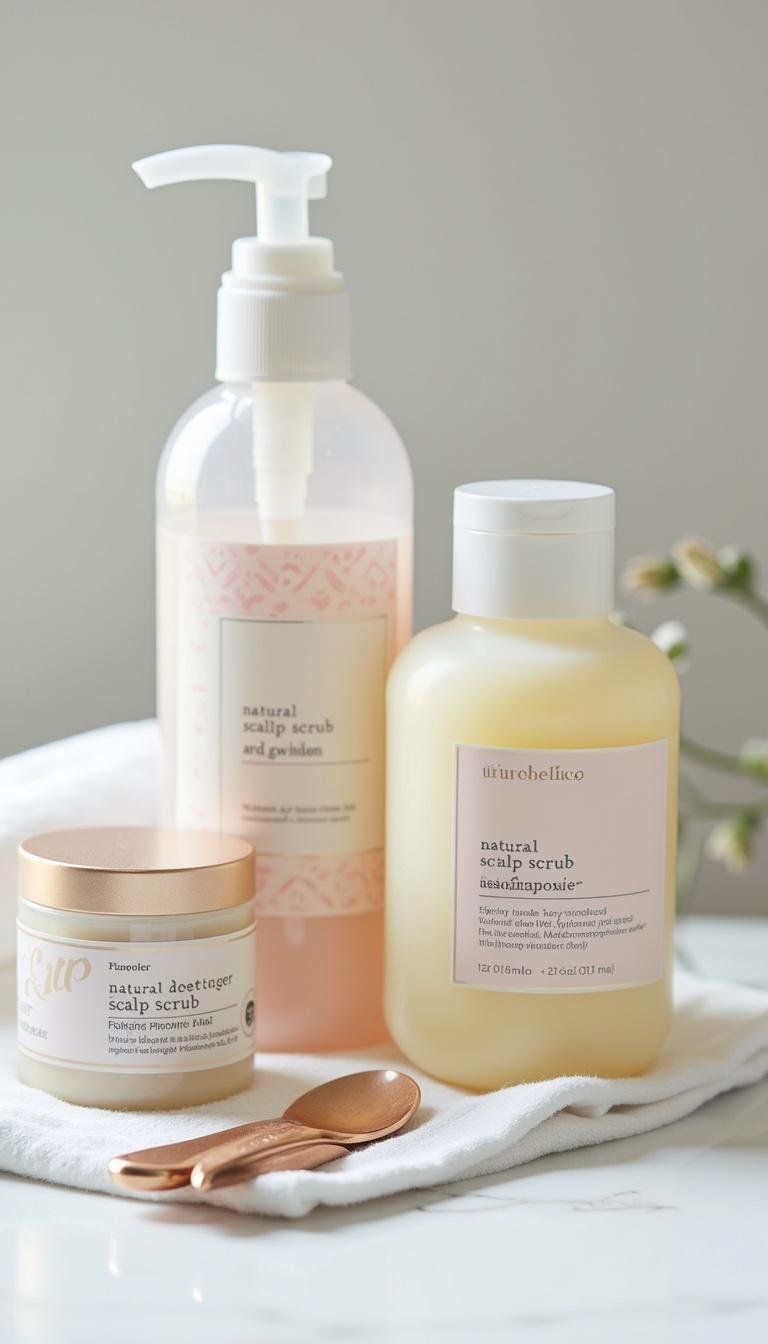 Array of hair care products featuring a DIY scalp scrub for healthy hair and scalp