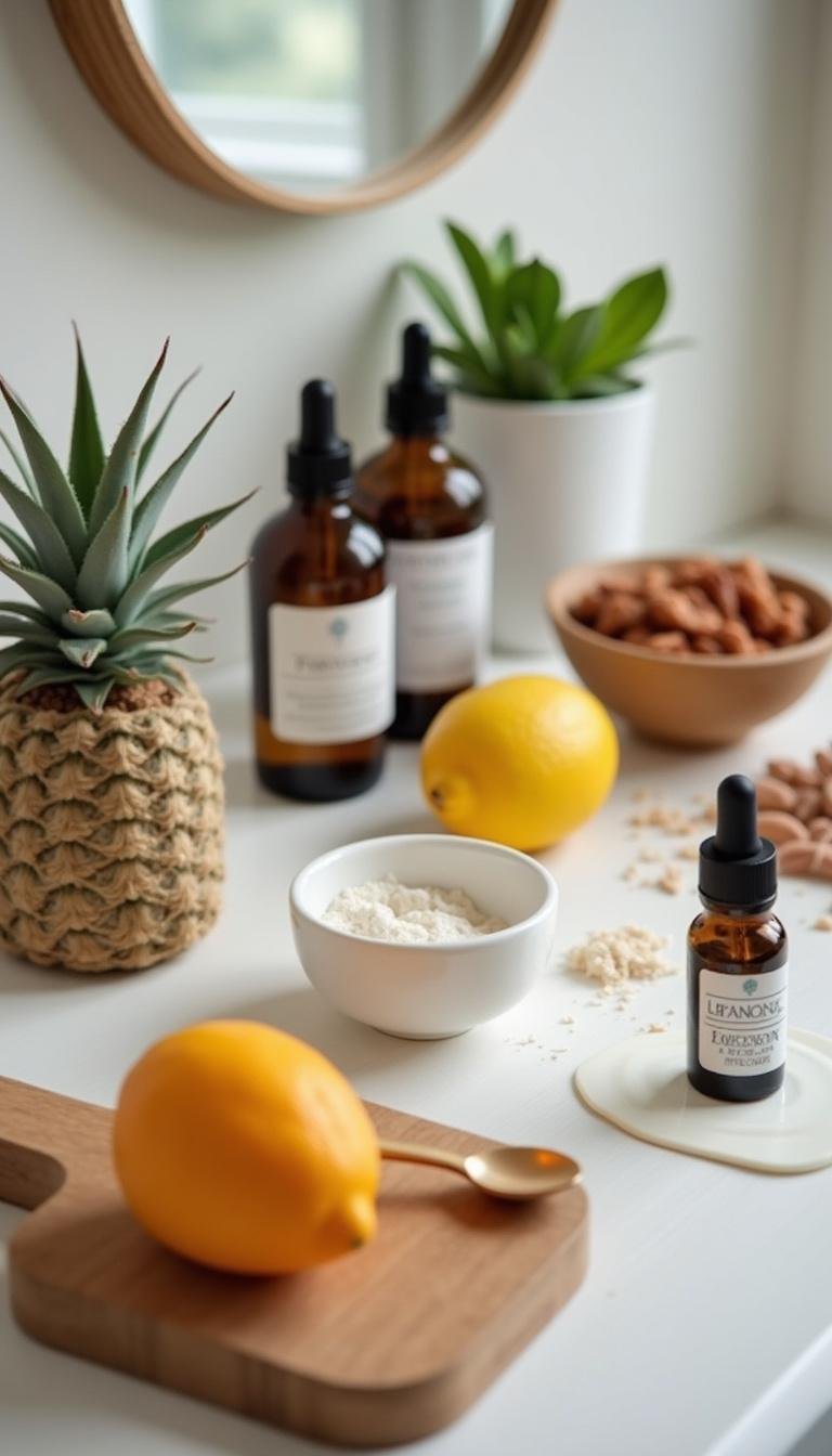 Skincare setup with natural ingredients and tools for making DIY vitamin C serum