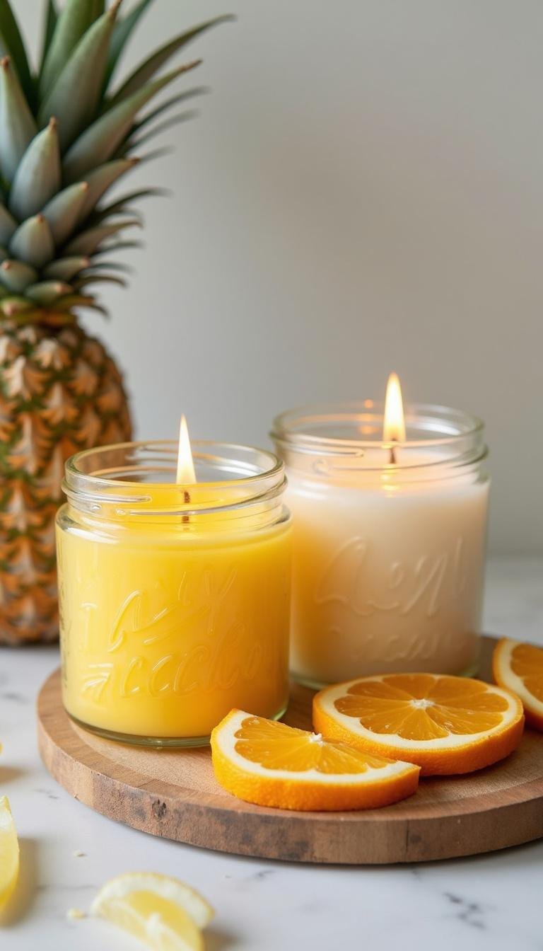 Collection of hand-poured DIY summer candles with vibrant scents and decorative jars