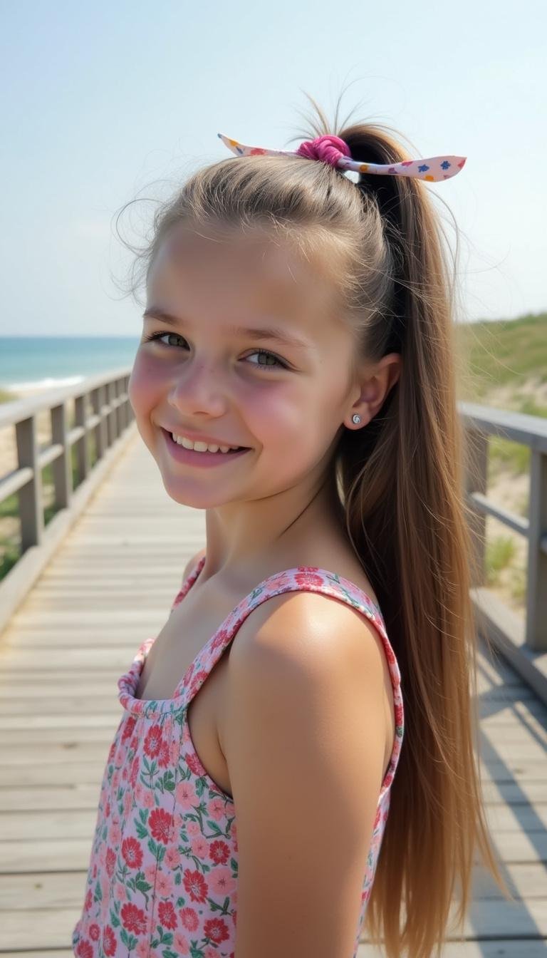 Simple and cute summer ponytail hairstyle for long hair with colorful hair ties