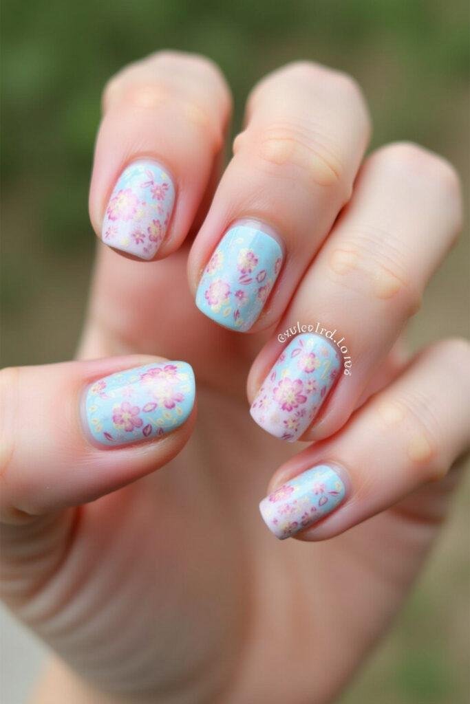 Summer nail design with pastel colors and floral patterns perfect for beach days in 2025