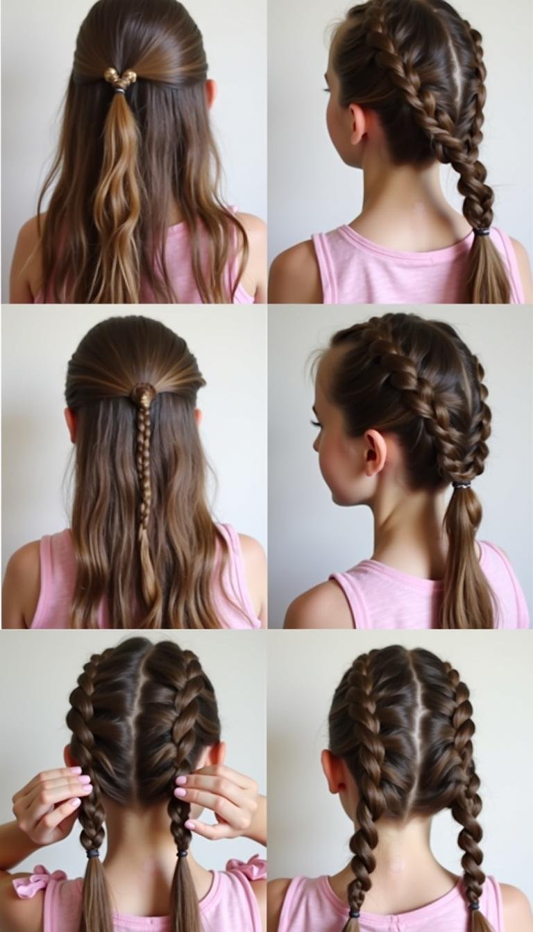 Group of girls showing trendy summer hairstyles like braids, ponytails, and loose waves