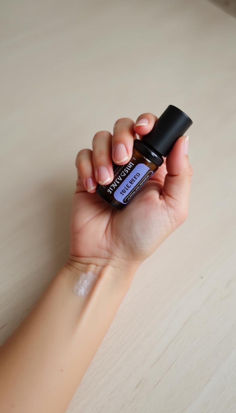 Person applying a sleep roller blend of essential oils to wrist for relaxation and better sleep