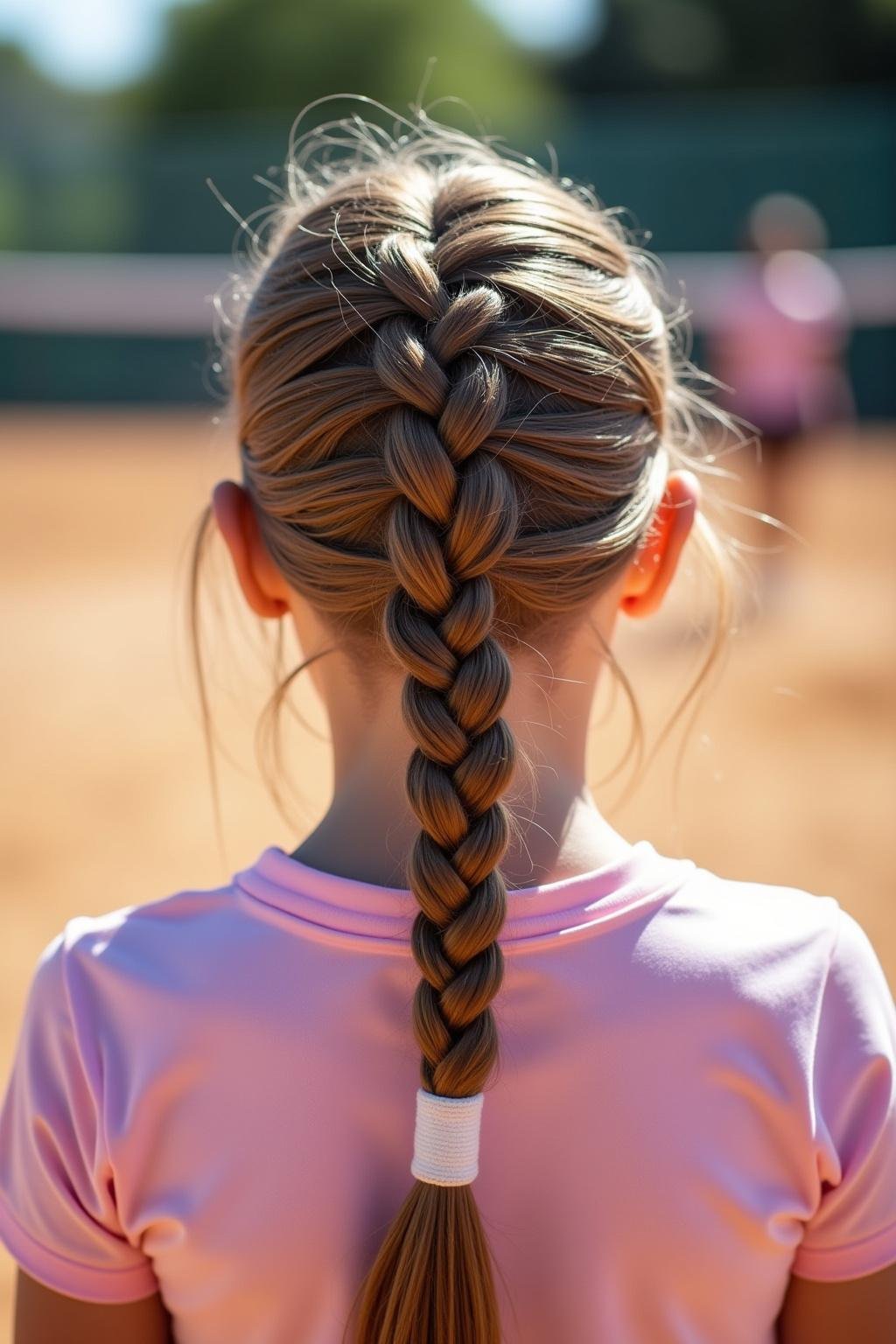 Female athlete with a stylish fishtail braid hairstyle wearing a headband during summer volleyball game