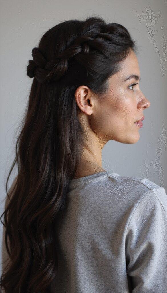 A close-up image of a young woman with long, smooth hair styled in an intricate fishbone braid. Her hair is glossy and dark, with the braid cascading over her shoulder, set against a neutral, soft-focus background that emphasizes the detailed pattern of the braid and the stylish, modern look.