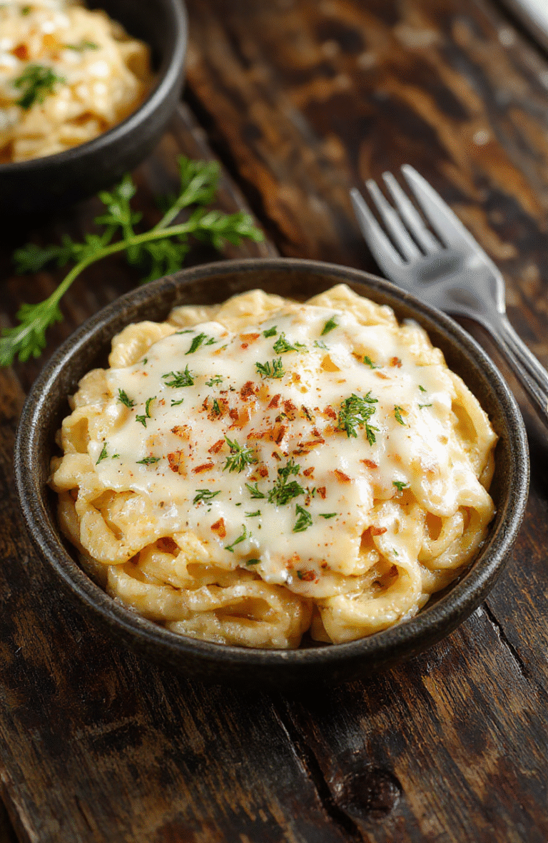 A vibrant plate of creamy fettuccine Alfredo garnished with chopped parsley and grated Parmesan cheese, presented on a rustic wooden table with a warm, inviting atmosphere, showcasing the rich sauce coating the tender pasta with a hint of pepper and herbs, styled simply for a cozy, appetizing look.
