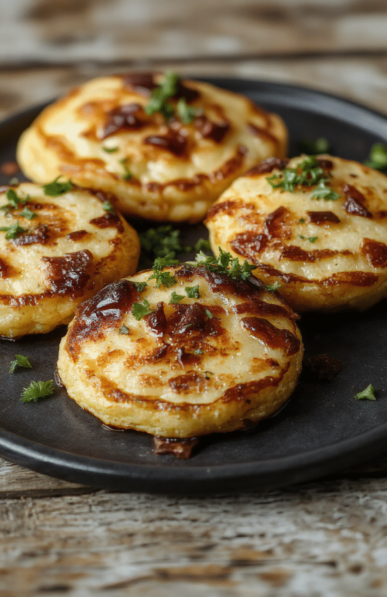 Golden crispy German potato pancakes stacked on a rustic wooden plate, garnished with fresh herbs, with a side of sour cream and apple sauce, highlighting their crunchy texture and golden-brown color, styled simply for a warm, inviting presentation.