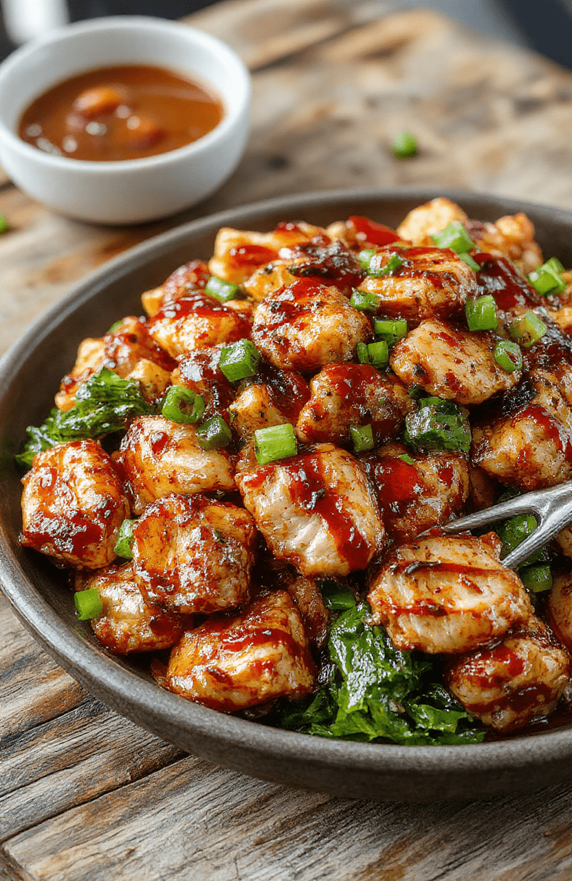 A vibrant plate of teriyaki chicken stir fry with glossy glazed chicken pieces, colorful bell peppers, snap peas, and carrots arranged neatly on a modern white plate, garnished with sesame seeds and green onions, styled with a clean, natural background to highlight the textures and bright colors of the dish.