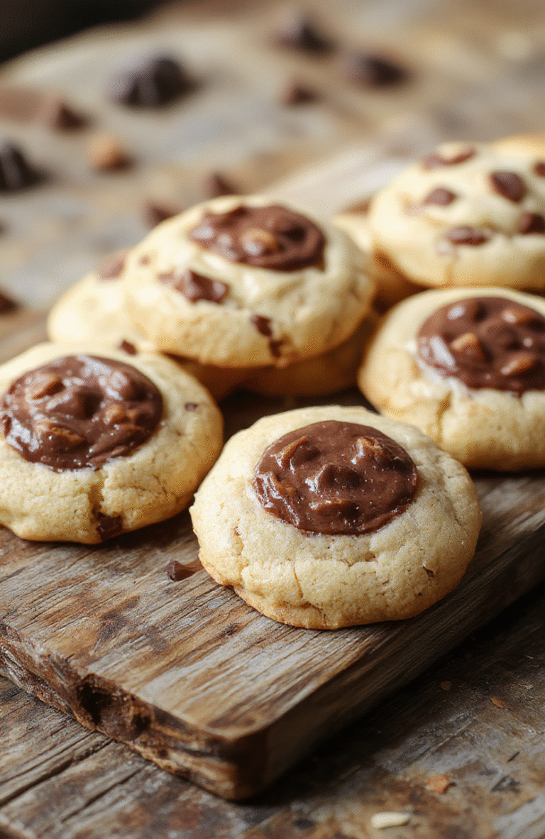 Colorful, spooky jack-o'-lantern cookies with melted milk chocolate filling, decorated with orange icing and green stems, arranged on a rustic wooden platter with fall leaves around, vibrant and inviting, textures of smooth chocolate and crunchy cookie visible.