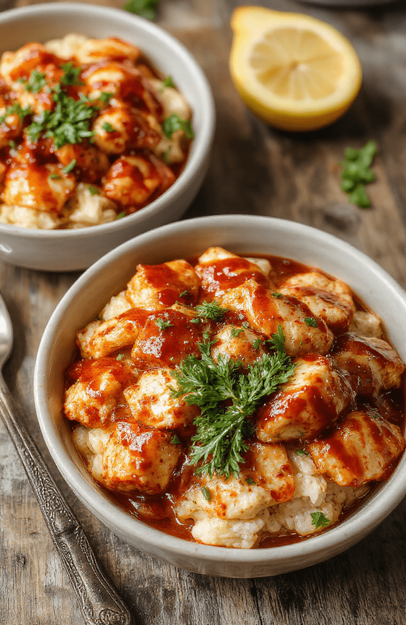 A vibrant plate featuring juicy grilled chicken glazed with honey and smoky chipotle sauce, served over fluffy white rice with colorful sautéed peppers and garnished with fresh cilantro, styled on a rustic wooden table in natural sunlight.