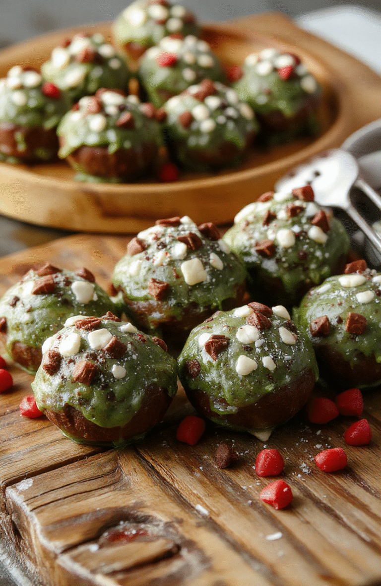 Colorful Christmas tree-shaped cake truffles arranged on a festive red plate, decorated with green sprinkles and tiny edible Christmas ornaments, showcasing their smooth texture and vibrant holiday-themed presentation, styled with seasonal decor elements.